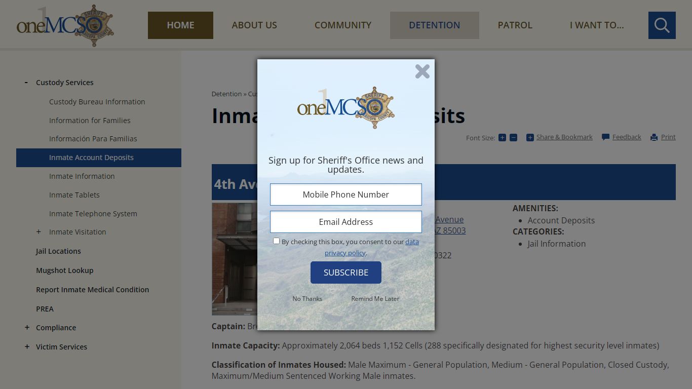Inmate Account Deposits | Maricopa County Sheriff's Office